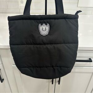 PINK Victoria's Secret Black Quilted Puffer Tote Bag Embroidered Crest Logo NWOT